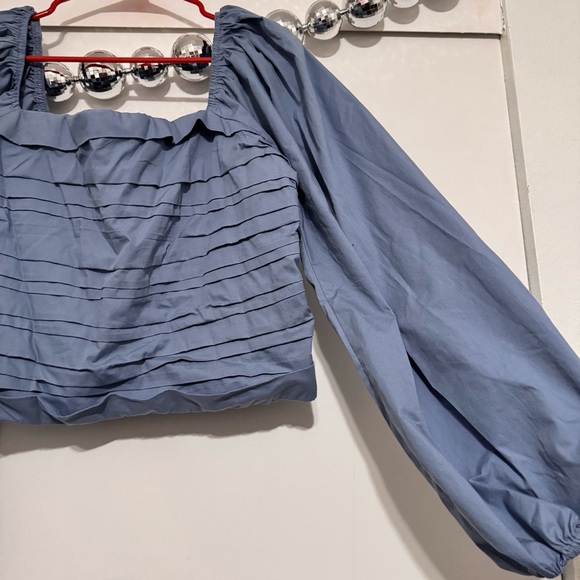 Abercrombie & Fitch Long-Sleeve Ruched Bodice Puff Sleeve Top Blue - Picture 4 of 6